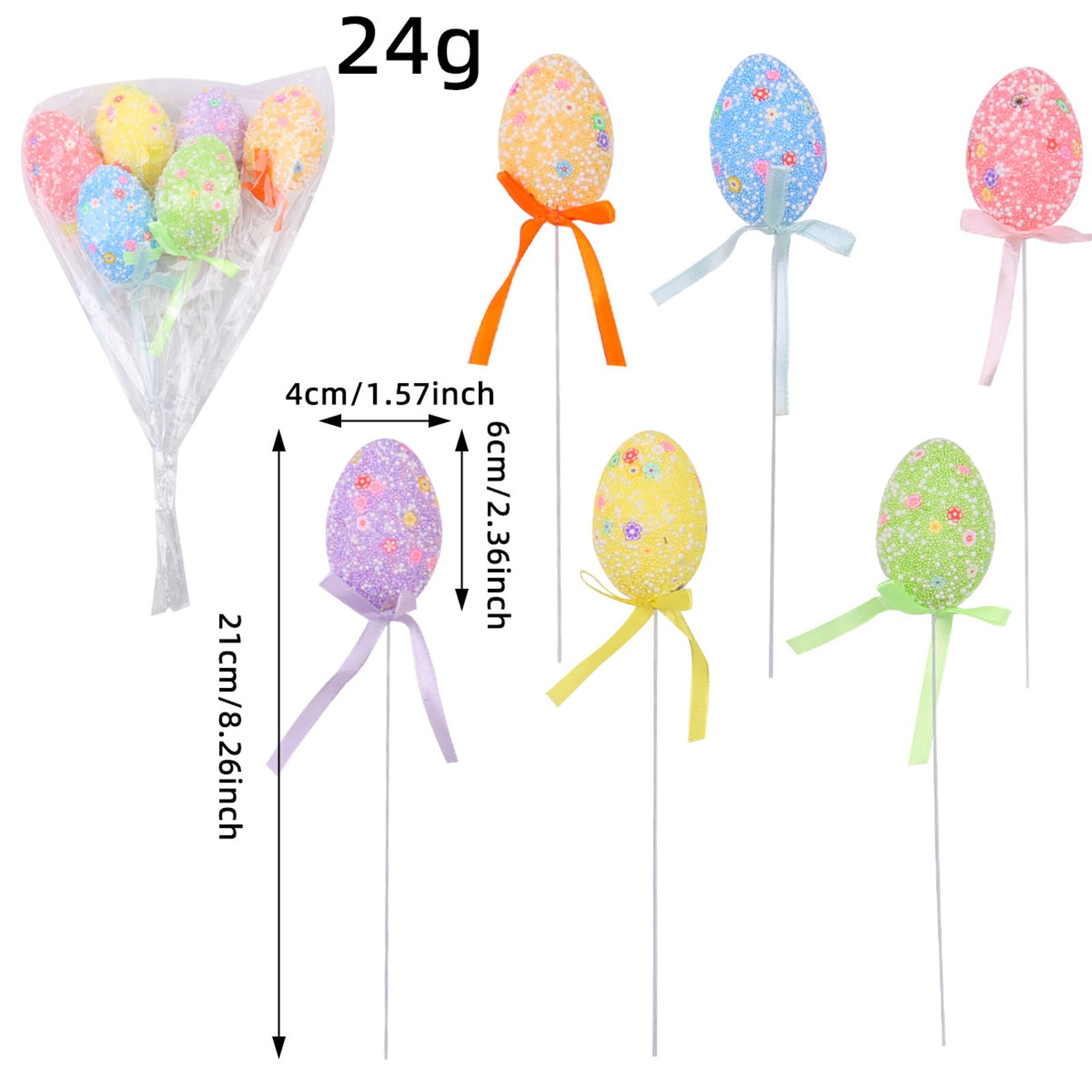 Isvgxsz 6Pcs Foam Easter Egg Picks Decorative Easter Egg with Pastel Love Sequins for Spring Easter Basket Bouquets Floral Arrangement Centerpiece Wreath