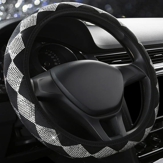Isvgxsz Bling Steering Wheel Cover, Rhinestones Steering Wheel Cover Crystal Diamond for Women, Sparkling Car Wheel Protector Universal Fit 14-15 inches