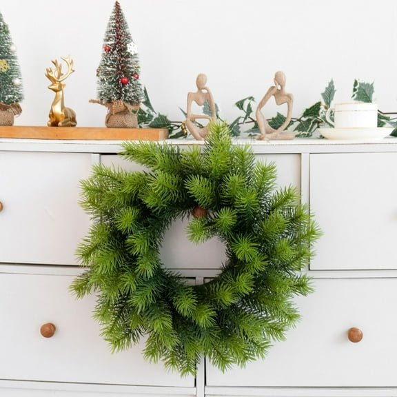 Isvgxsz Christmas Norfolk Pine Wreath for Front Door Artificial Green Garland Faux Greenery Realistic Wreath Holiday Decoration for Seasonal Indoor Outdoor Home Decor DIY Gift