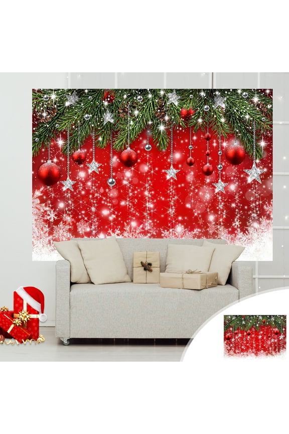 Christmas Photo Backdrop, Fabric Winter Red and Tree Backdrop for Christmas Party Decorations Supplies, Red Backdrop Snowflake Photo Background Banner, Photo Booth Props