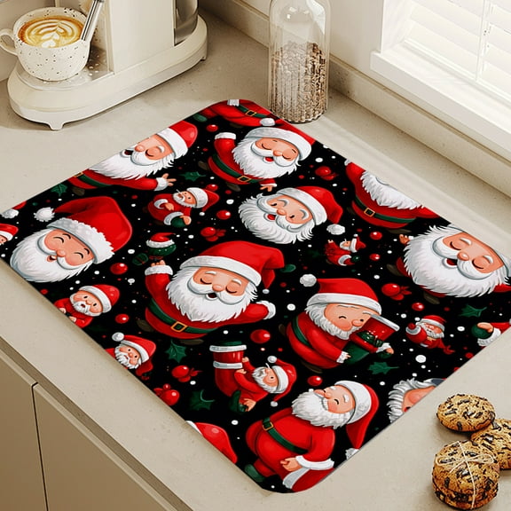 Isvgxsz Christmas Snowman Dish Drying Mats for Kitchen Counter Christmas Trees Holly Bird Large Microfiber Drying Mat Kitchen Accessories Dish Rack Mat Drainer Pad Washable Absorbent(D)