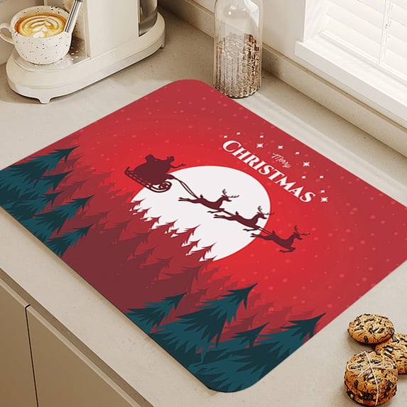 Isvgxsz Christmas Snowman Dish Drying Mats for Kitchen Counter Christmas Trees Holly Bird Large Microfiber Drying Mat Kitchen Accessories Dish Rack Mat Drainer Pad Washable Absorbent