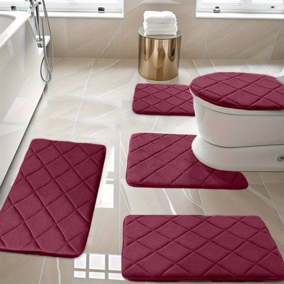 Isvgxsz Bathroom Rugs Sets 5 Piece,Lid Cover Bathroom Shower Rugs,U-Shaped Contour Toilet Mat,Absorbent Microfiber Plush Bath Mats Non Slip Bath Rugs Machine Washable Bathroom Floor Mats