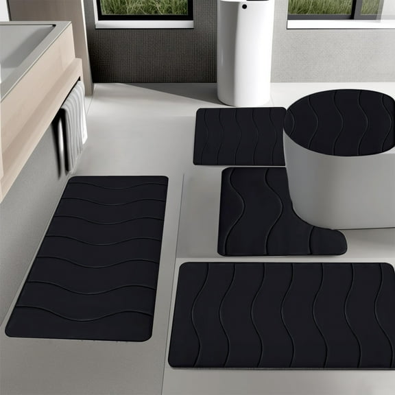 Isvgxsz Bathroom Rugs Sets 5 Piece,Memory Foam Bathroom Mats Set Extra Thick, Non Slip Bath Mats for Bathroom, Water Absorbent, Washable Dark Bath Rugs for Tub, Toilet and Floor