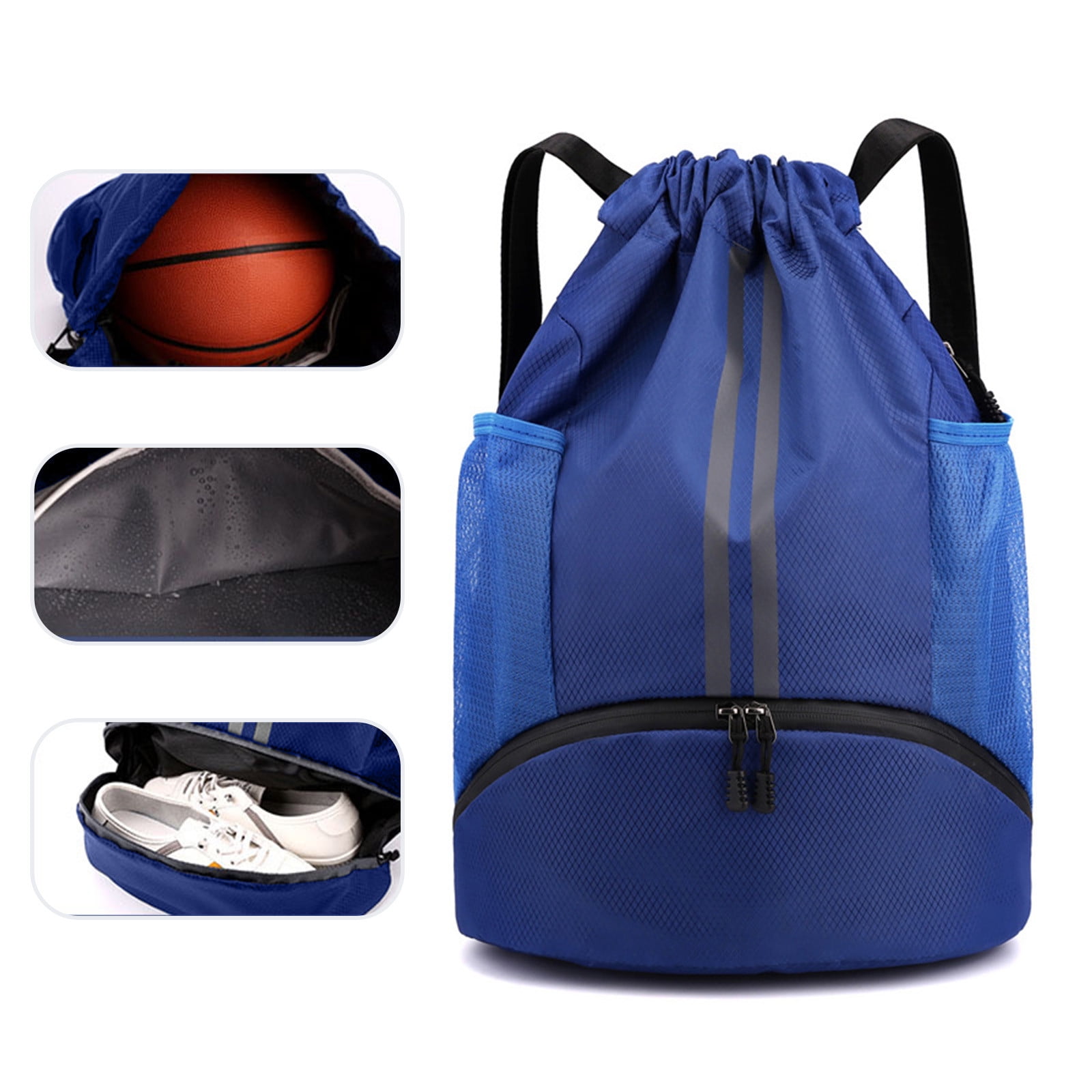 Lohol Lightweight Drawstring Backpack - Water Resistant, Mesh Pockets, Galaxy Purple Blue