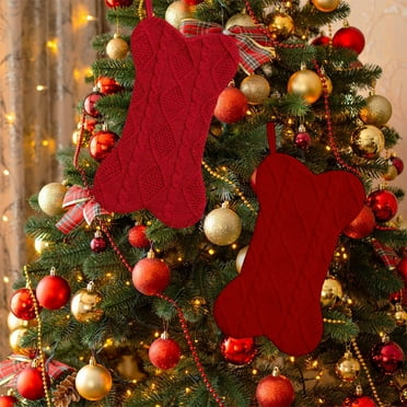 Isvgxsz Dog Christmas Stocking Knitted Stocking Dog Bone Shape, Candy Sock Christmas Decoration, Bowknot Knitted Fireplace Hanging Stockings Gift Bags for Christmas Decorations