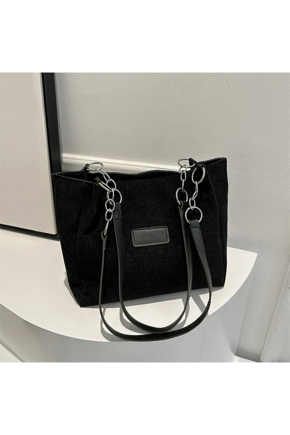 Large Capacity Striped Velvet Canvas Tote Bag for Commuters Handheld Shoulder Crossbody Casual Multiway Carry