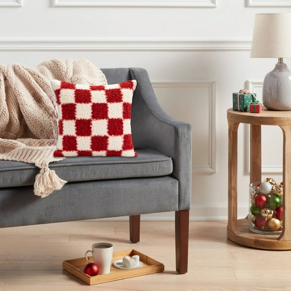 Isvgxsz Red White Check Pillow Sham Buffalo Plaid Retro Classic Tartan Rustic Geometric Rectangular Pillow Cover Cushion Cover for Bed Couch Sofa 20 X 12 Inches