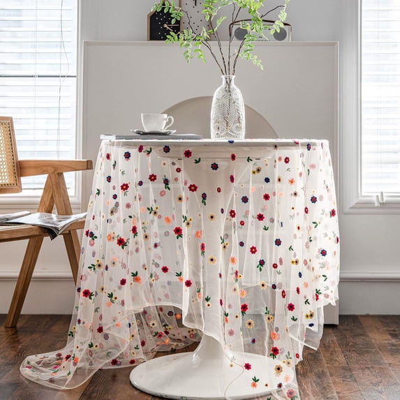 Isvgxsz Colorful Flower Lace Tablecloth Embroidered Lace Table Cover for Table Classic Dustproof Table Protector for Kitchen Dining Room Party Wedding Banquet Home Decoration