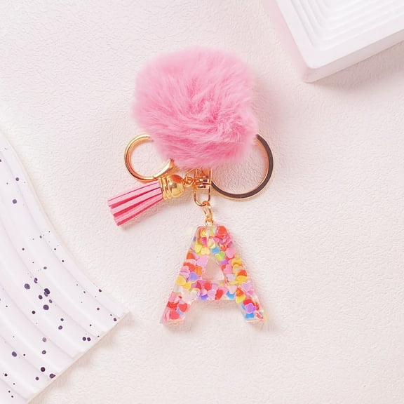 Isvgxsz Cute Pink Key Chains for Women Girls, Initial Letter Keychains with Tassel, Charms for Key Purse Handbags Backpacks