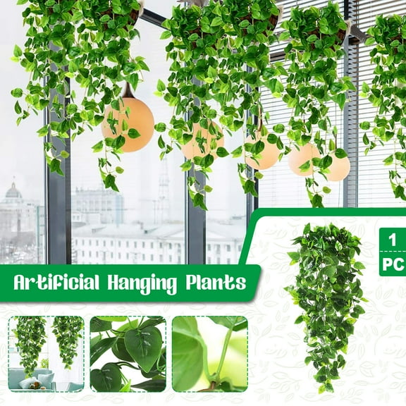 Isvgxsz Fake Hanging Plants, Artificial Hanging Plant, Faux Pothos Vines Hanging Plant Greenery for Wall Home Living Room Indoor Outdoor Decor (No Baskets)