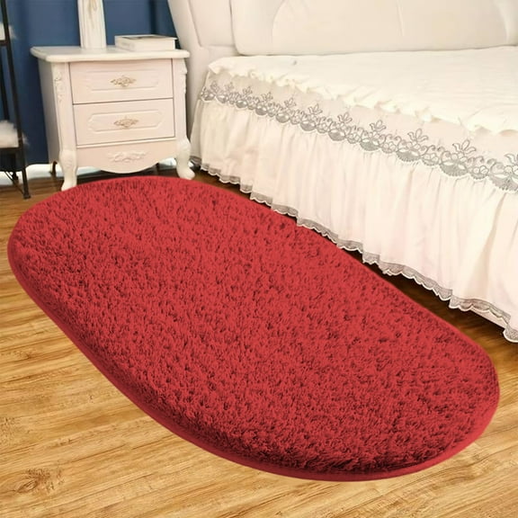Isvgxsz Fluffy Bedroom Rug 15.7x31.5in, Shaggy Area Rug for Bedroom Bedside, Soft Oval Throw Rugs Carpet for Living Room Kids Girls Home Decor