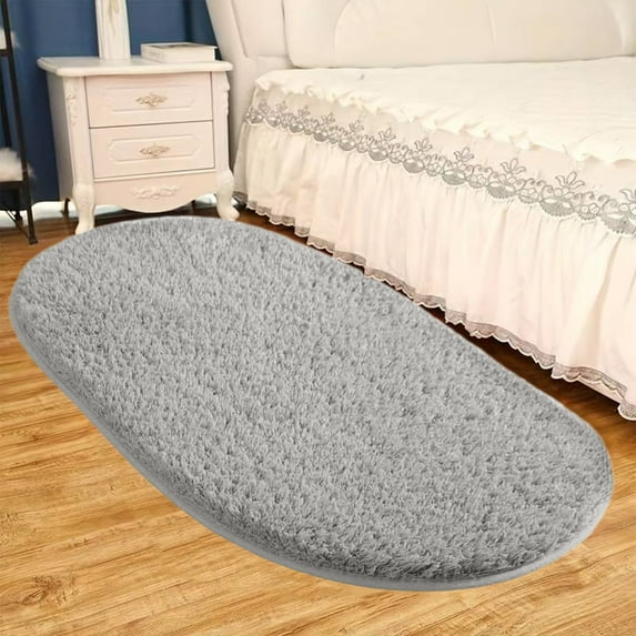 Isvgxsz Fluffy Bedroom Rug 15.7x31.5in, Shaggy Area Rug for Bedroom Bedside, Soft Oval Throw Rugs Carpet for Living Room Kids Girls Home Decor