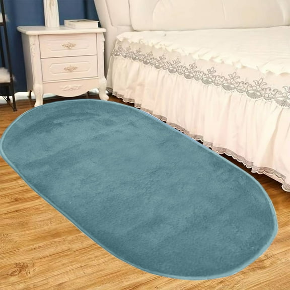 Isvgxsz Fluffy Bedroom Rug 15.7x31.5in, Shaggy Area Rug for Bedroom Bedside, Soft Oval Throw Rugs Carpet for Living Room Kids Girls Home Decor