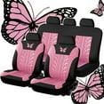 thumbnail image 1 of Isvgxsz Full Set Butterfly Cloth Car Seat Covers - Universal Fit, Low Back Front Seat Covers, Solid Back Seat Cover, Washable Seat Cover for SUV, Sedan, Van,Black and Pink, 1 of 4