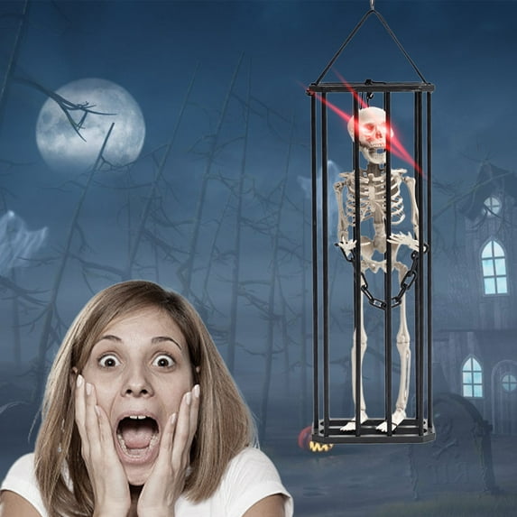 Isvgxsz Halloween Decorations, Halloween Decor Pirate Prop,Scary Skull Cage Prisoner Haunted House Decor,Spooky Hanging Ghost for Indoor&Outdoor Decorations