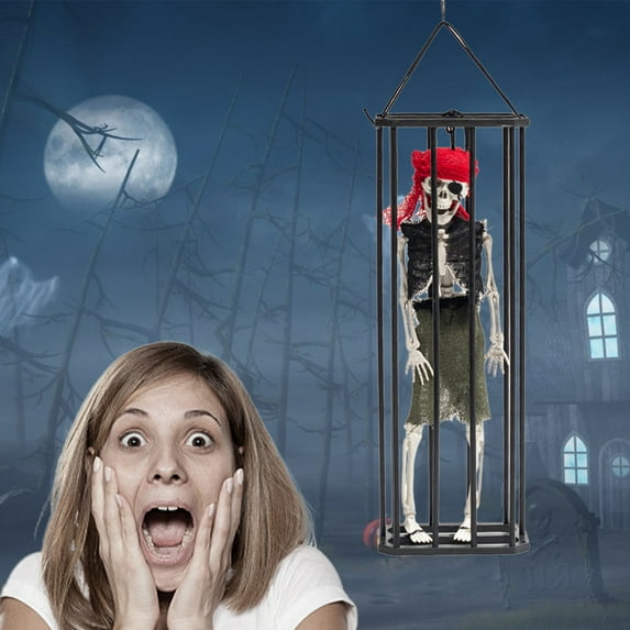 Isvgxsz Halloween Decorations, Halloween Decor Pirate Prop,Scary Skull Cage Prisoner Haunted House Decor,Spooky Hanging Ghost for Indoor&Outdoor Decorations