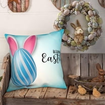 Isvgxsz Happy Easter Bunny Gnome Decorative Throw Pillow Covers 18 x 18, Bless This Nest Rabbit Ears Eggs Porch Outdoor Home Decor, Spring Carrot Tulip Flower Colorful Stripes Couch Cushion Case