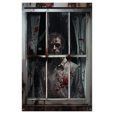 Isvgxsz Horror Movie Decorations Banner Backdrop Horror Birthday Decor Classic Scary Movie Character Background for Halloween Party Decor Creepy Killer Front Door Banner Horror Birthday Decorations