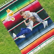 Isvgxsz Large Mexican Blankets Colorful Mexican Serape Blanket Mexican Striped Throw Blanket Mexican Fiesta Beach Blanket Fringe Yoga Blanket for Home Office Camping Picnic