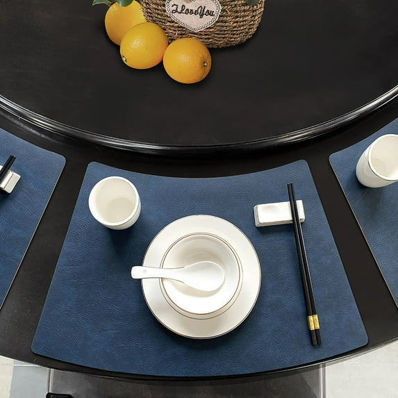 Isvgxsz Leather Round Table Washable Placemats, Dark Coffee Thick Faux Leather Heat Resistant Wedge Table Placemat, Waterproof Non-Slip Easy to Clean Place mat for Kitchen Coffee Dining Room Table