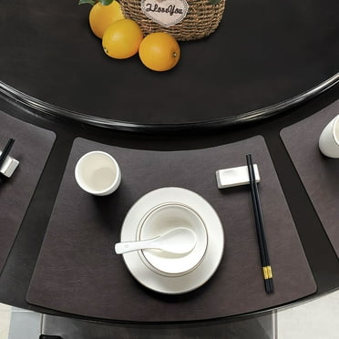 Isvgxsz Leather Round Table Washable Placemats, Dark Coffee Thick Faux Leather Heat Resistant Wedge Table Placemat, Waterproof Non-Slip Easy to Clean Place mat for Kitchen Coffee Dining Room Table