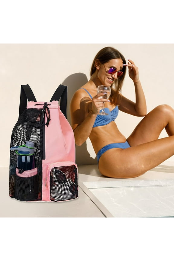 Mesh Beach Backpack Bag, Swim Bag for Swimmers,Waterproof Mesh Drawstring Bag for Women Men, Large Swimming Bags