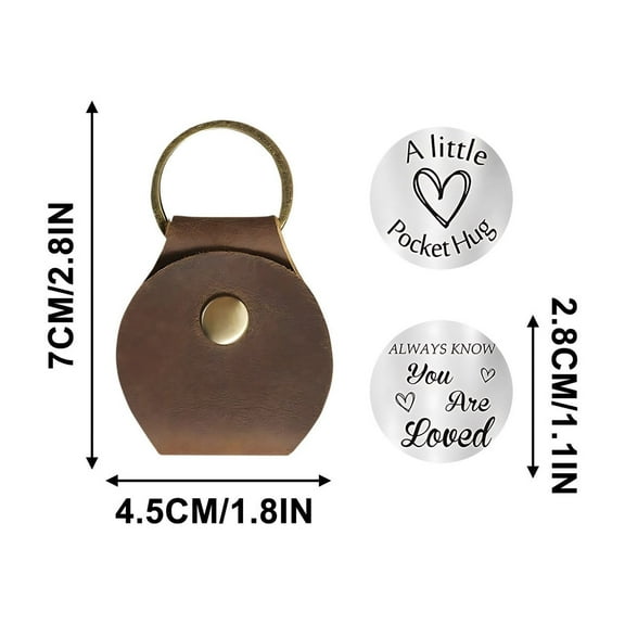 Isvgxsz Pocket Hug Token Little Pocket Hug Coin Stainless Steel Pocket Hug with Leather Case Keychain Double Sided Coin Thoughtful Long Distance Relationship Gifts for Friends