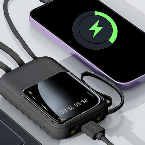 Isvgxsz Portable Charger with Built in Cable - Fast Charging 10000mAh Slim Power Bank USB C LED Display Travel Battery Pack 3 Outputs & 2 Inputs