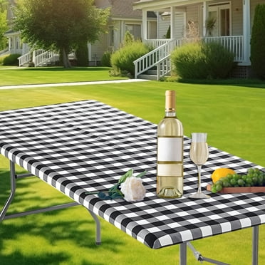 Isvgxsz Rectangle Vinyl Tablecloth, Fitted Table Cover, 100% Waterproof, Elastic Edge, Flannel Backing, Plastic Table Cloth Fit 6 Foot Folding Tables for Picnic, Camping, Outdoor (30 x 48 inches)