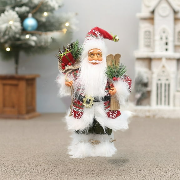 Isvgxsz Santa Claus Figurines,12 In Standing Santa Claus Christmas Figurine with Gift Bag and Xmas Ornament,Gold/Red Santa Statues,Santa Chef Figurine,Christmas Decorations for Table,Counter