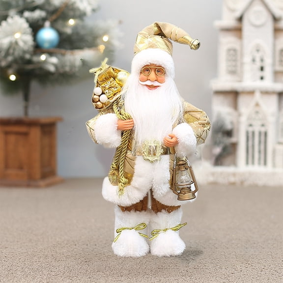 Isvgxsz Santa Claus Figurines,12 In Standing Santa Claus Christmas Figurine with Gift Bag and Xmas Ornament,Gold/Red Santa Statues,Santa Chef Figurine,Christmas Decorations for Table,Counter