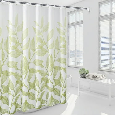 Isvgxsz Shower Curtain Liner with Plastic Hooks, Shower Curtain Liner for Shower Stall & Bathtubs, Bathroom Curtains Shower Curtain and Liner Set (Green Leaf)