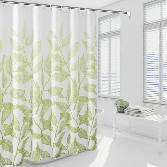 Isvgxsz Shower Curtain Liner with Plastic Hooks, Shower Curtain Liner for Shower Stall & Bathtubs, Bathroom Curtains Shower Curtain and Liner Set (Green Leaf)