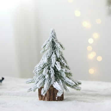 Isvgxsz Tabletop Small Flocked Artificial Christmas Tree, Artificial Xmas Pine Tree, Mini Snow Covered Faux Tree with Wooden Bases for Xmas Holiday Party Home Handicraft Decor Desktop Ornaments