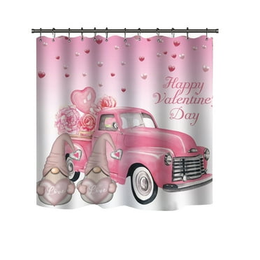 Isvgxsz Valentines Day Shower Curtain Happy Valentine's Day Shower Curtain for Bathroom Valentine Romantic Heart Balloon Red Truck Bath Curtain Waterproof Fabric Bathroom Decor with Hooks