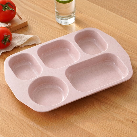 Isvgxsz Wheat Straw Divided Plates, 5 Section Dinner Plates, Rectangular Divided Dinner Tray for Adults, Unbreakable School Lunch Tray Plastic, Compartment Dinner Plates Reusable