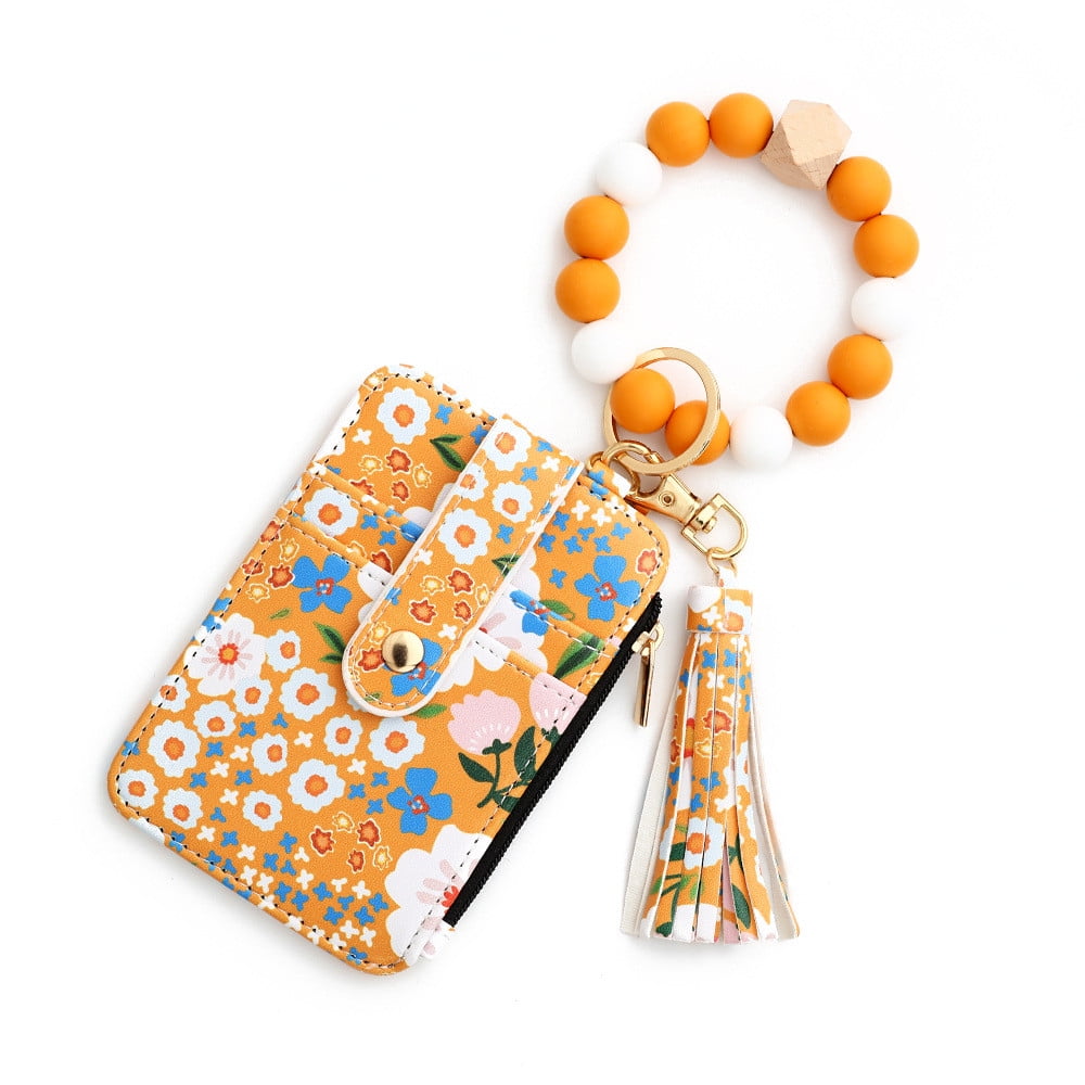 Wristlet Keychain Bracelet - Leather Tassel Bangle With Large Circle Key Ring For Women
