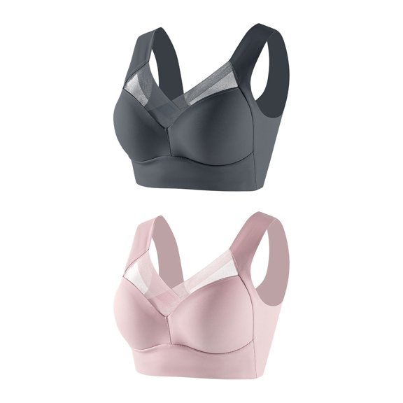 Qingpeng 2PC Wireless Bra for Women Soft Comfortable Breathable No Underwire Bralette Solid Sports Thin Everyday Bra