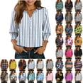 thumbnail image 1 of Qingpeng 3/4 Length Sleeve Button Down Shirts for Women Lightweight Spring Summer Striped Print Cardigans Casual V Neck Blouse Tops Size S-XXL, 1 of 6