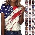 thumbnail image 1 of Qingpeng 4th of July T Shirts for Women Summer Star Striped Print Patriotic Shirts Women's Independence Day Short Sleeve Casual Tee Tops Size S-5XL, 1 of 6