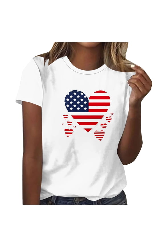 American Flag Shirts for Women 4th of July T-Shirt Patriotic T-Shirts Women's Independence Day Short Sleeve Printed Casual Tops Short Sleeve Crewneck Tops Shirt