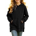 thumbnail image 1 of Qingpeng Big Kids Side Slit Hooded Pullover Top Longline Long Sleeve Sweatshirt with Front Pocket, 1 of 7