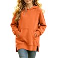 thumbnail image 1 of Qingpeng Big Kids Side Slit Hooded Pullover Top Longline Long Sleeve Sweatshirt with Front Pocket, 1 of 8