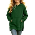 thumbnail image 1 of Qingpeng Big Kids Side Slit Hooded Pullover Top Longline Long Sleeve Sweatshirt with Front Pocket, 1 of 8