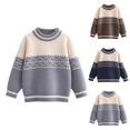 thumbnail image 1 of Qingpeng Boys Girls Contrast Stripe Pullover Top Long Sleeve Crewneck Shirt with Geometric Pattern, 1 of 8