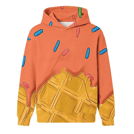 Qingpeng Boys Girls Fun Dessert Print Hoodie Long Sleeve Pullover Sweatshirt Casual Top for Fall Winter
