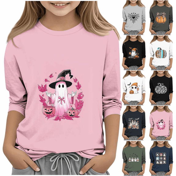 Qingpeng Boys Girls Halloween Graphic Tee 3/4 Sleeve Round Neck Pullover Top for Fall Party Wear