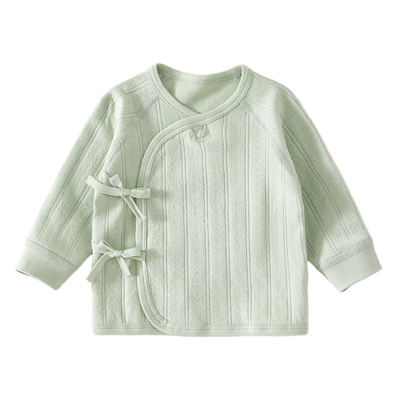 Qingpeng Boys Girls Wrap Top Long Sleeve Tie Side Shirt Cozy Wear for Kids Casual Daily Outfit