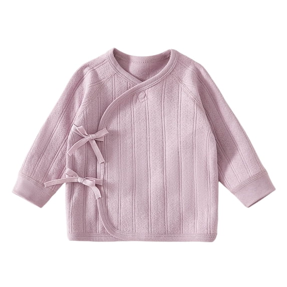 Qingpeng Boys Girls Wrap Top Long Sleeve Tie Side Shirt Cozy Wear for Kids Casual Daily Outfit